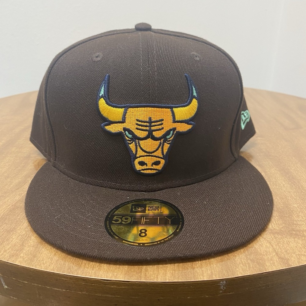 New Era 59FIFTY Chicago Bulls Burnt Wood/Orange UV Fitted Hat Cap Size 8 NBA
